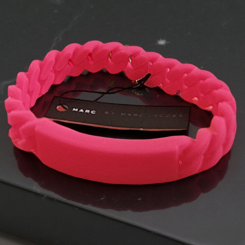 Marc Jacobs RARE Neon Knockout Pink Rubber Braided Bracelet